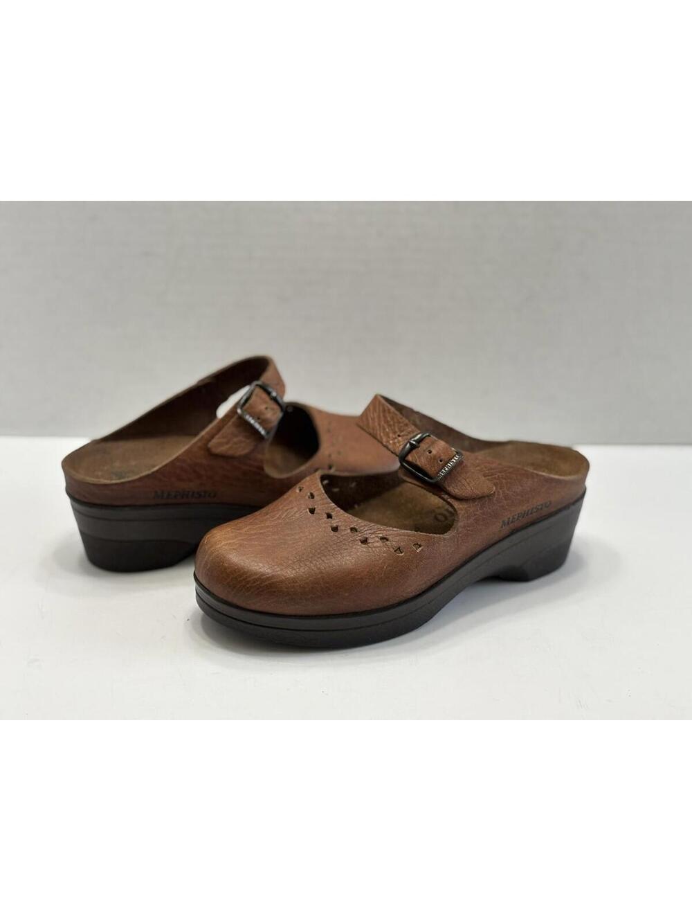 Mephisto Mobils Sabatina Mary Jane Perforated Brown Leather Slip On Mule Sz 6